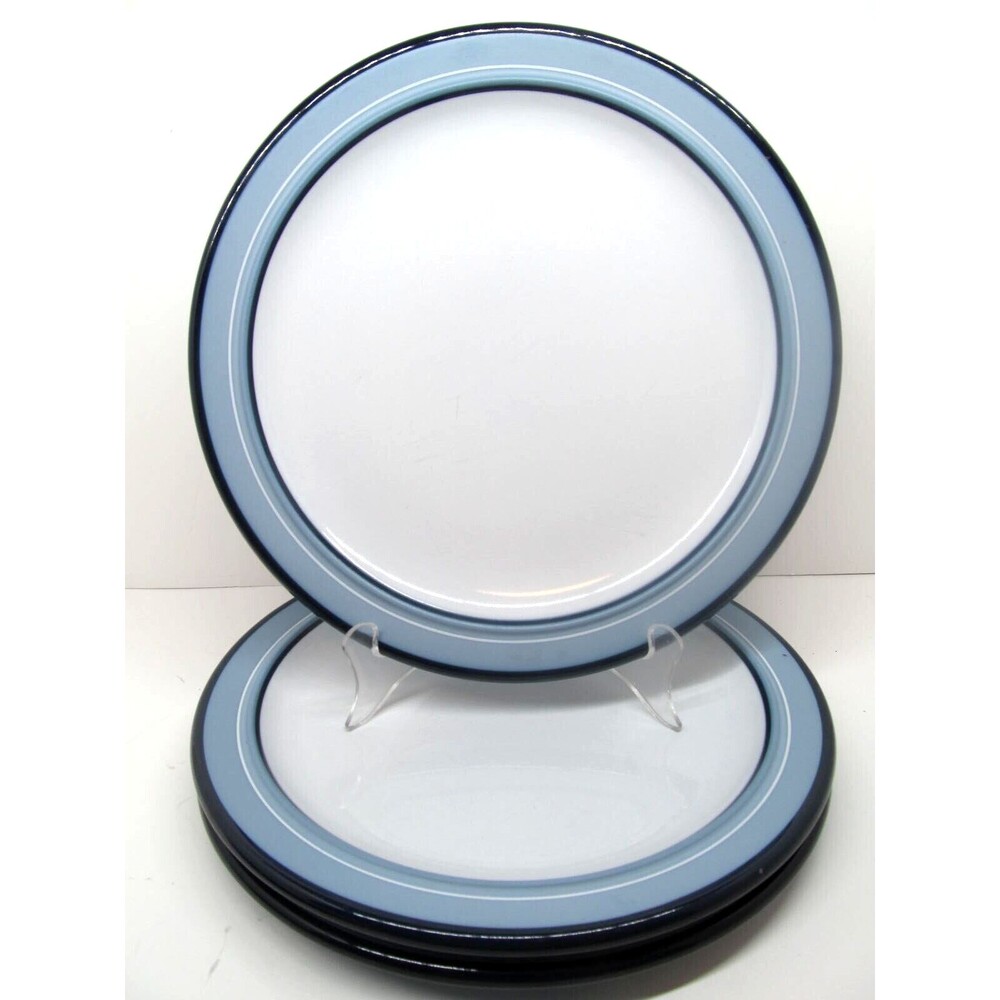 Arita Genesis Blue Rim On White 10 1/2" Dinner Plates Bundle of 3